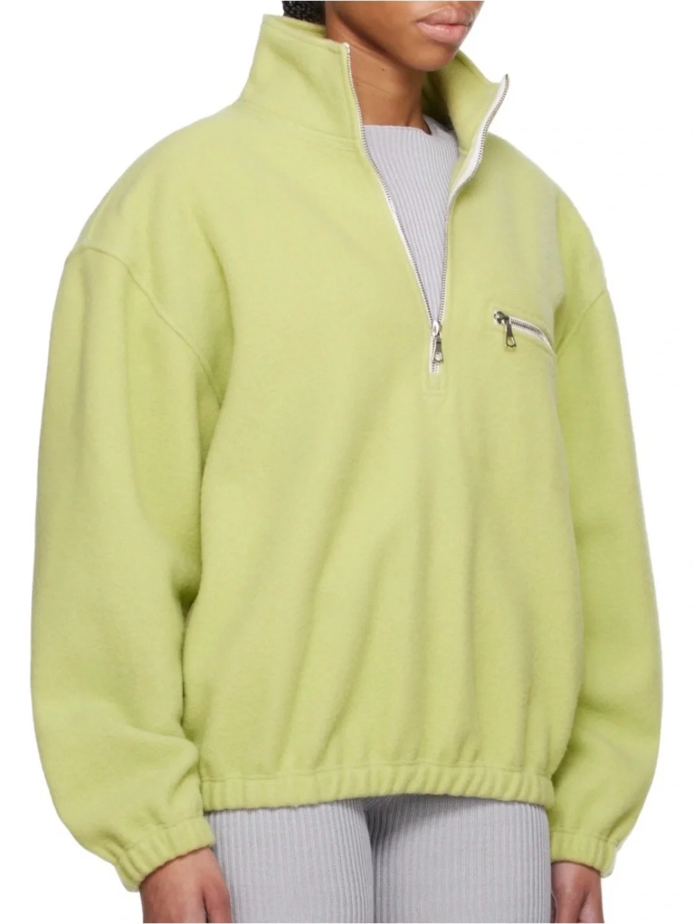 Rier Half-Zip Fleece Pullover Sweater in Light Lime